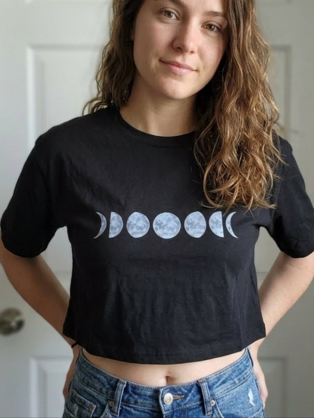 Source Unknown Black Moon Phases Crop Top